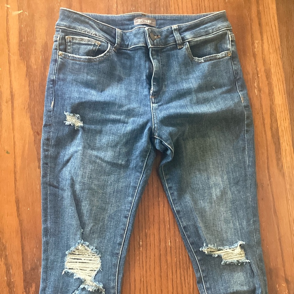 DL1961 Blue Skinny Jeans with Distressed Rips